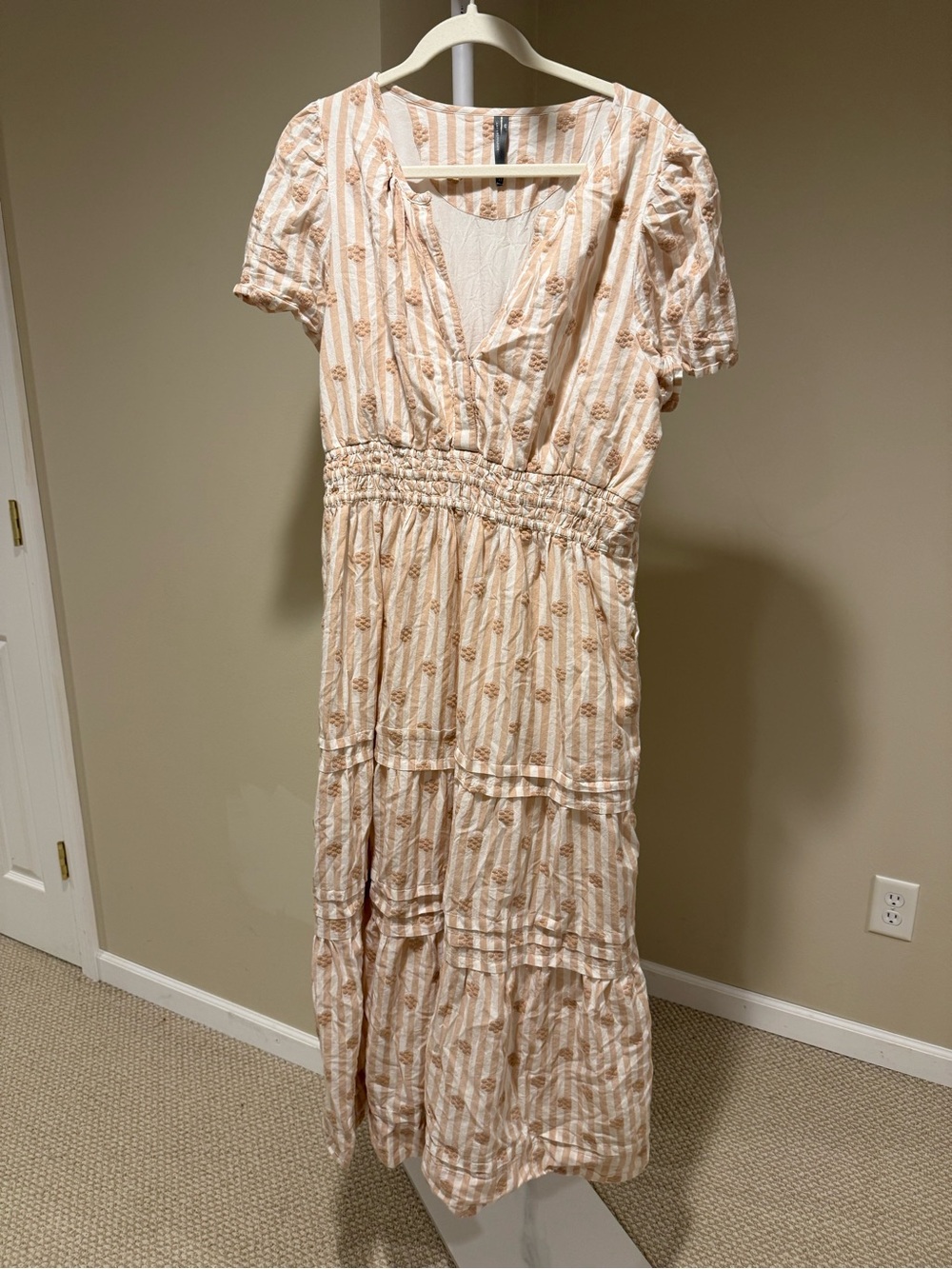 Anthropologie Emerson beige & White Striped Floral Maxi Dress